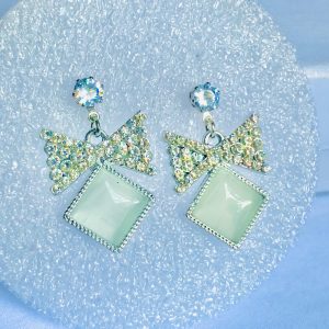 White Ruby Bow Earrings