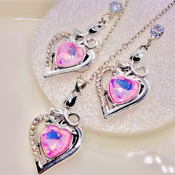Pink Heart Stone Necklace Set