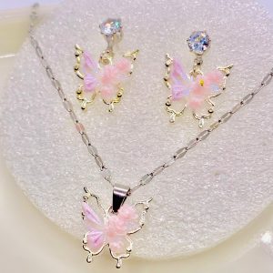 Pink Butterfly Necklace Set