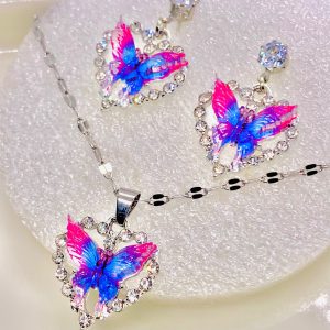 Blue Mixed Butterfly Necklace Set