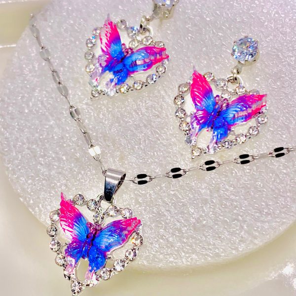 Blue Mixed Butterfly Necklace Set