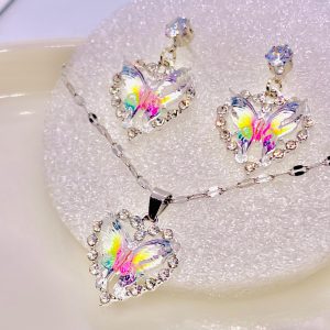 White Mixed Butterfly Necklace Set