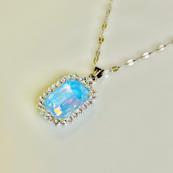 Sky Blue Square Stone Necklace