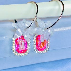 Pink Flower Stone Earrings