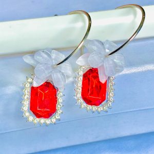 Red Flower Stone Earrings