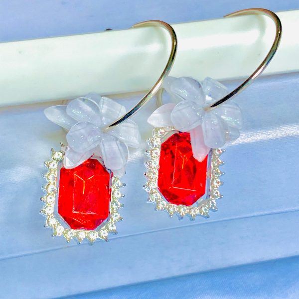 Red Flower Stone Earrings